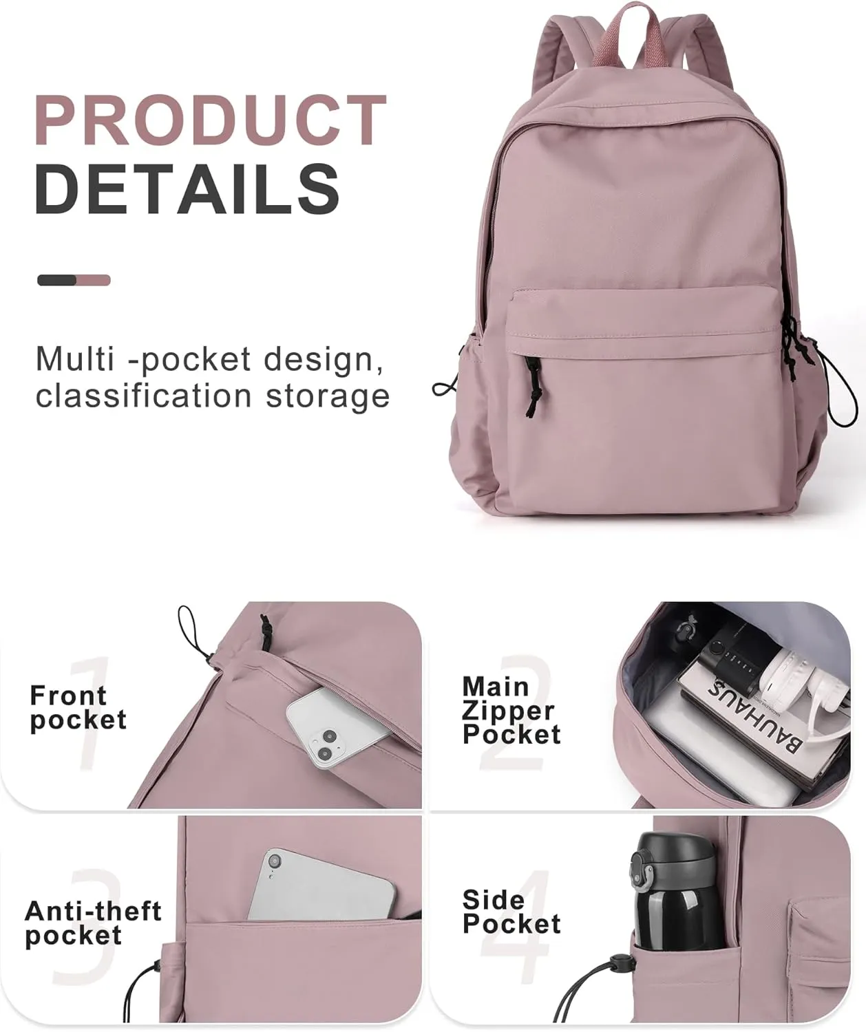 VECAVE School Backpack Purple Waterproof Bookbag Casual Lightweight Travel Rucksack Daypack Backpacks for Men Women College High School Bags backpack for Boys Girls Teens