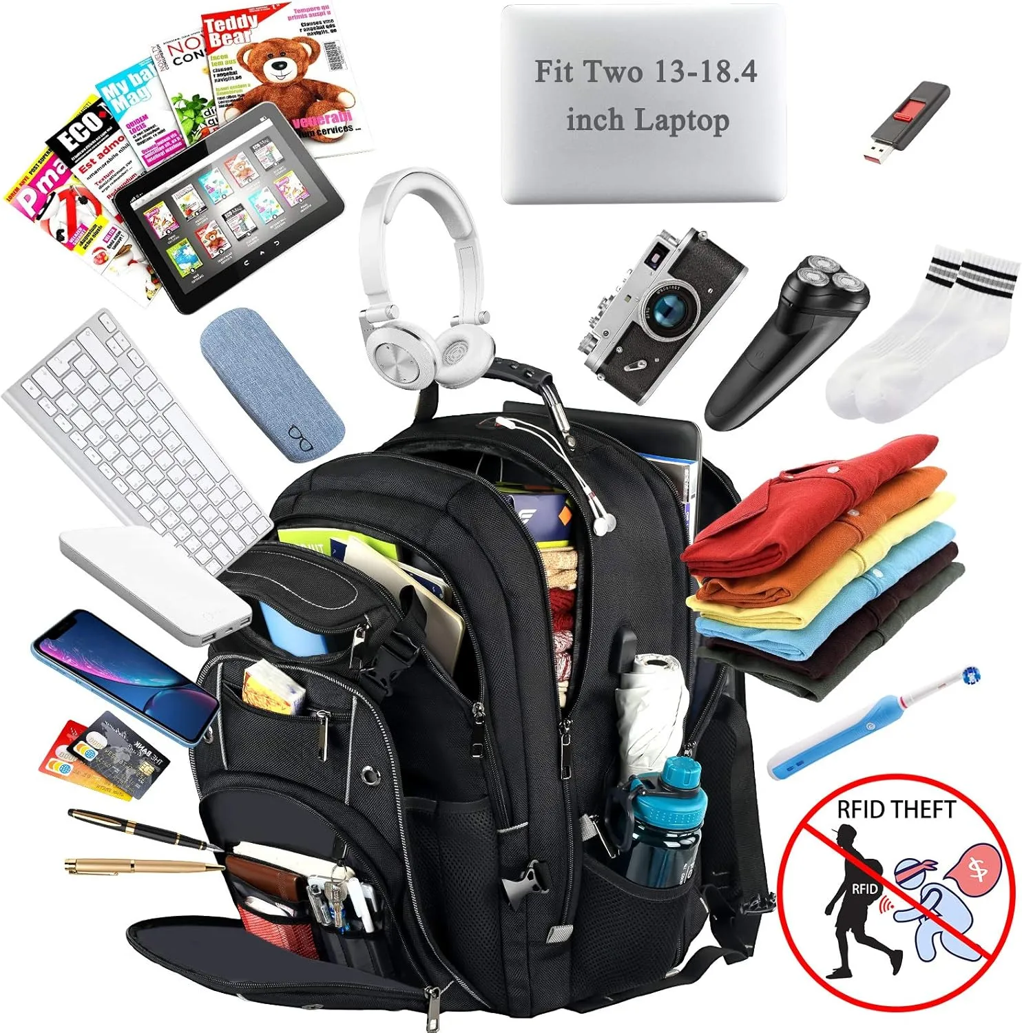 VECKUSON 18.4 Laptop Backpack for unisex, 60L Extra Large Gaming Laptops Back Bag with USB Charger Port,TSA Friendly Flight Approved and RFID Anti-Theft Pocket Heavy-duty Pack,21.3*15.7*11.8inch Grey
