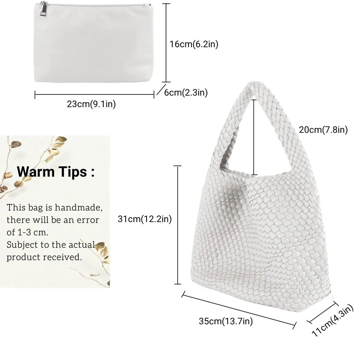 Vegan Leather Hand Woven Tote Handbag Shoulder Bag and Woven Purses Large Shopper Bag for Women