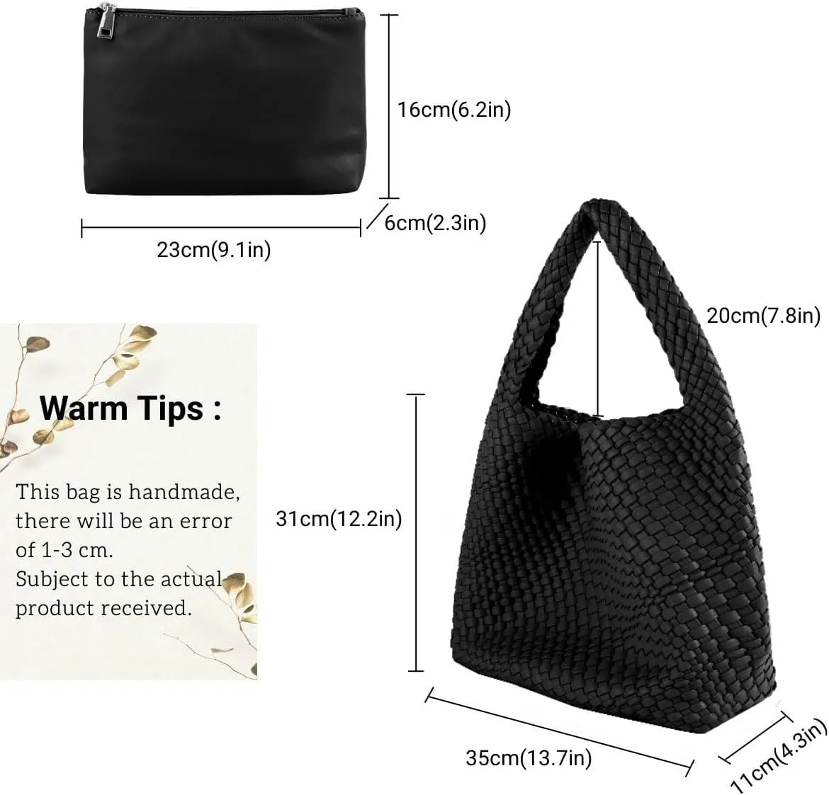 Vegan Leather Hand Woven Tote Handbag Shoulder Bag and Woven Purses Large Shopper Bag for Women