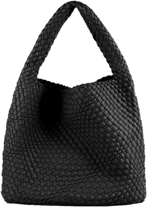 Vegan Leather Hand Woven Tote Handbag Shoulder Bag and Woven Purses Large Shopper Bag for Women