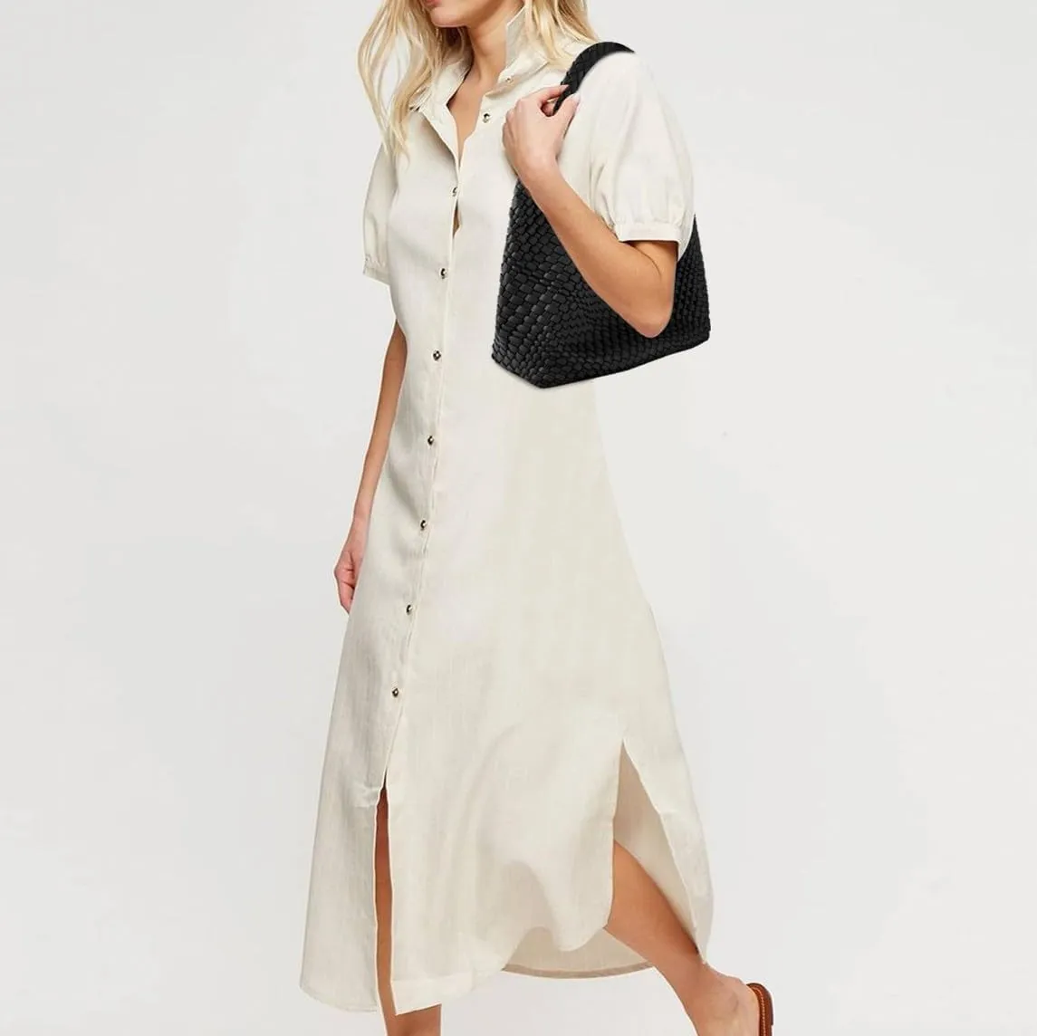 Vegan Leather Hand Woven Tote Handbag Shoulder Bag and Woven Purses Large Shopper Bag for Women