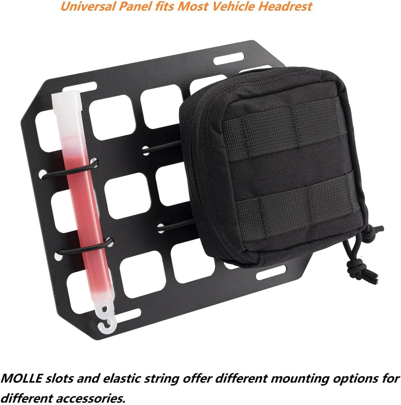 Vehicle Rigid MOLLE Panel Car Seat Headrest Organizer EDC Pouch Tool Holster Bag Holder Auto Interior Accessories Tactical Gear Rack Truck Equipment Mount Plate Modular Storage Shelf