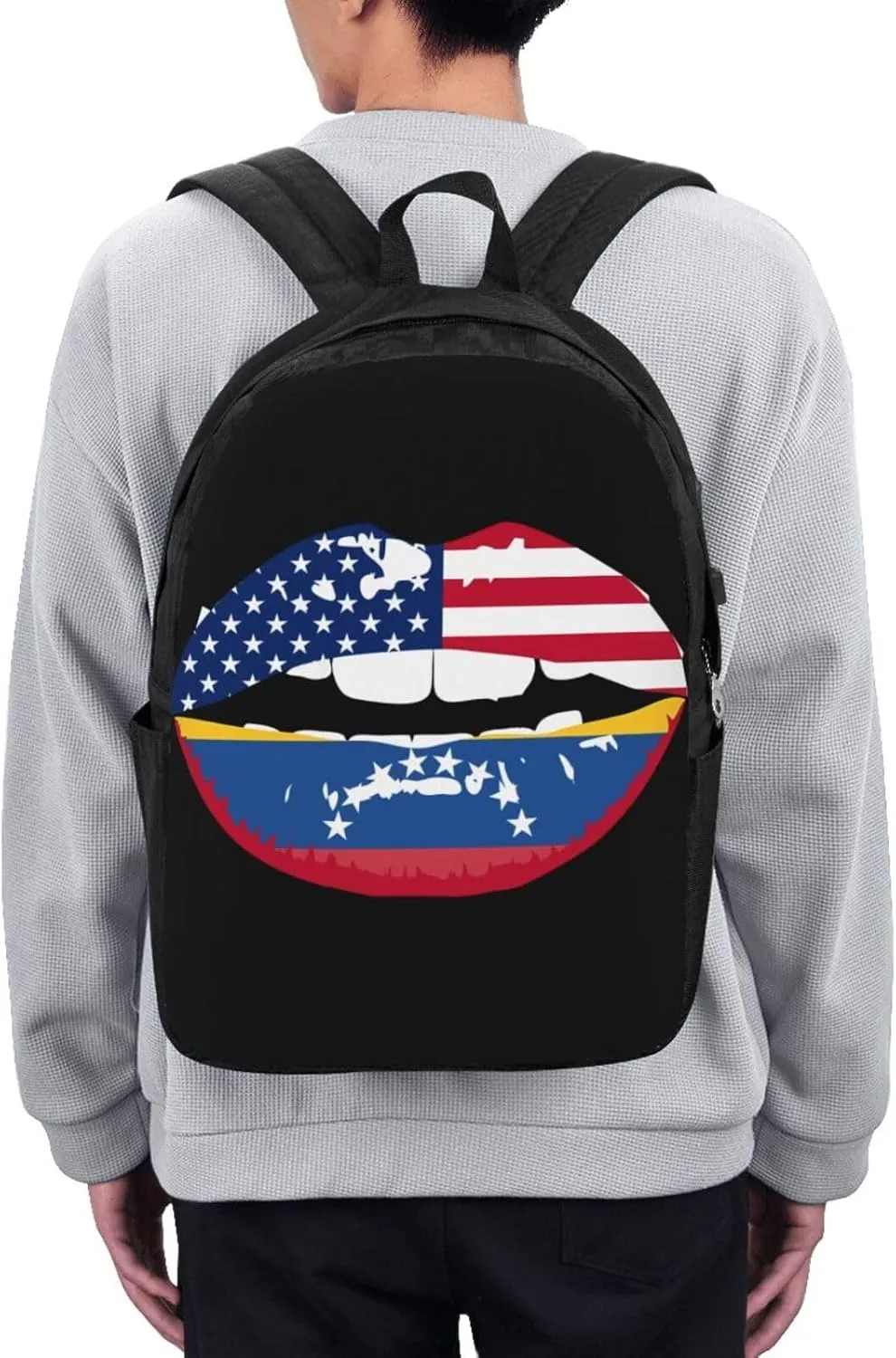 Venezuelan Venezuela American Flag Lips Laptop Backpacks Travel Backpack Casual Business Daypack Sport Rucksack Computer Bag Fits up to 17 Inch Notebook with USB Port