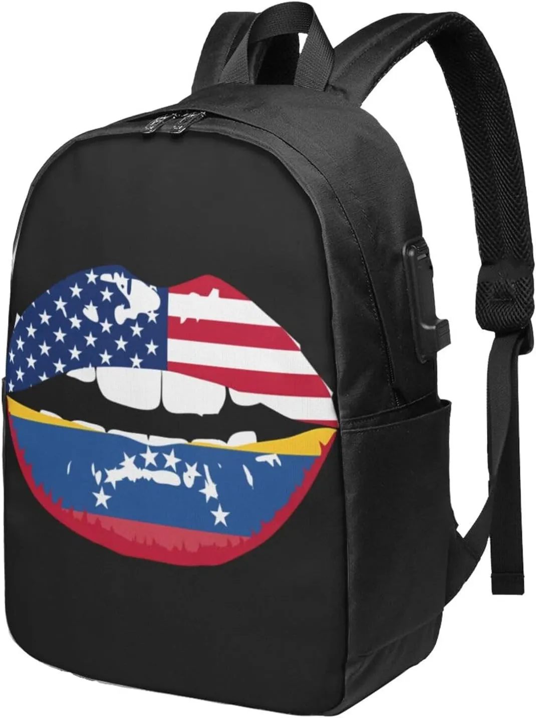 Venezuelan Venezuela American Flag Lips Laptop Backpacks Travel Backpack Casual Business Daypack Sport Rucksack Computer Bag Fits up to 17 Inch Notebook with USB Port
