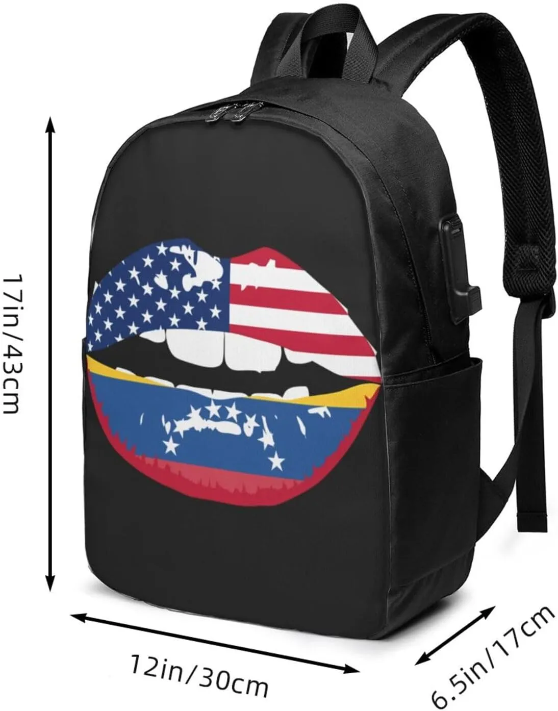 Venezuelan Venezuela American Flag Lips Laptop Backpacks Travel Backpack Casual Business Daypack Sport Rucksack Computer Bag Fits up to 17 Inch Notebook with USB Port