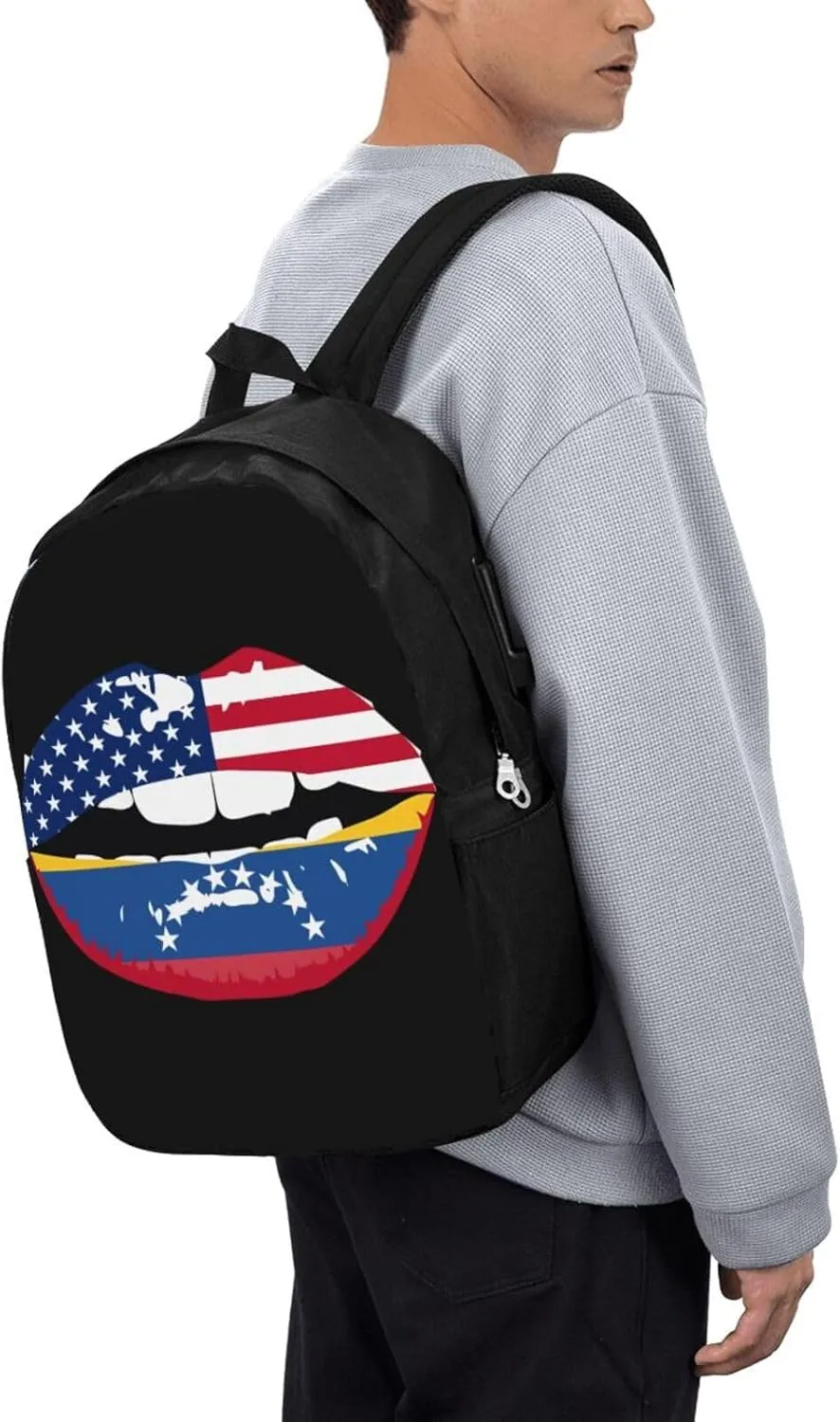 Venezuelan Venezuela American Flag Lips Laptop Backpacks Travel Backpack Casual Business Daypack Sport Rucksack Computer Bag Fits up to 17 Inch Notebook with USB Port