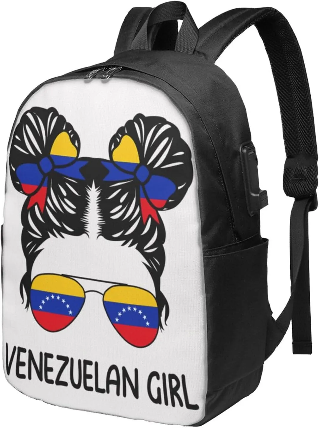 Venezuelan Venezuela Flag Messy Hair Sunglasses Laptop Backpacks Travel Backpack Casual Business Daypack Sport Rucksack Computer Bag Fits up to 17 Inch Notebook with USB Port