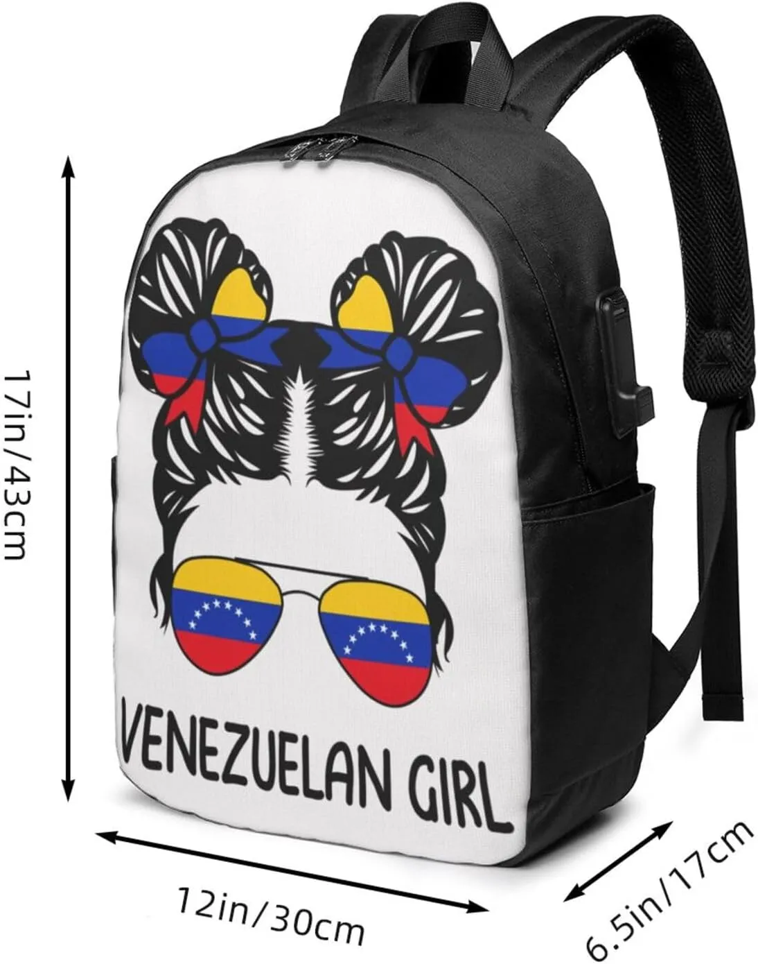 Venezuelan Venezuela Flag Messy Hair Sunglasses Laptop Backpacks Travel Backpack Casual Business Daypack Sport Rucksack Computer Bag Fits up to 17 Inch Notebook with USB Port