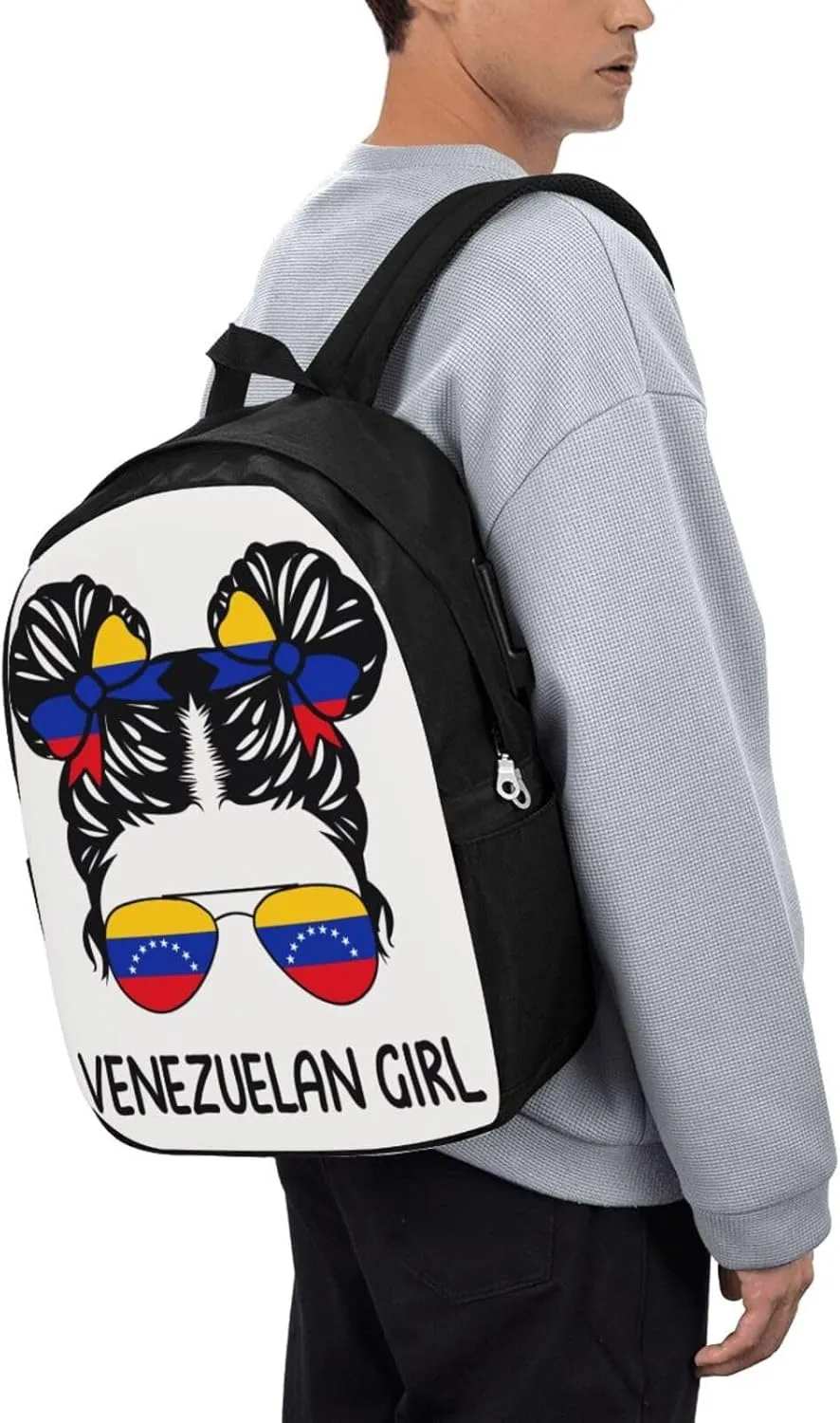 Venezuelan Venezuela Flag Messy Hair Sunglasses Laptop Backpacks Travel Backpack Casual Business Daypack Sport Rucksack Computer Bag Fits up to 17 Inch Notebook with USB Port