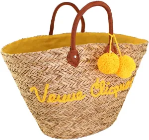 Veuve Clicquot Shopping Bag Seagrass Nature Market Basket with brown Leather Handles