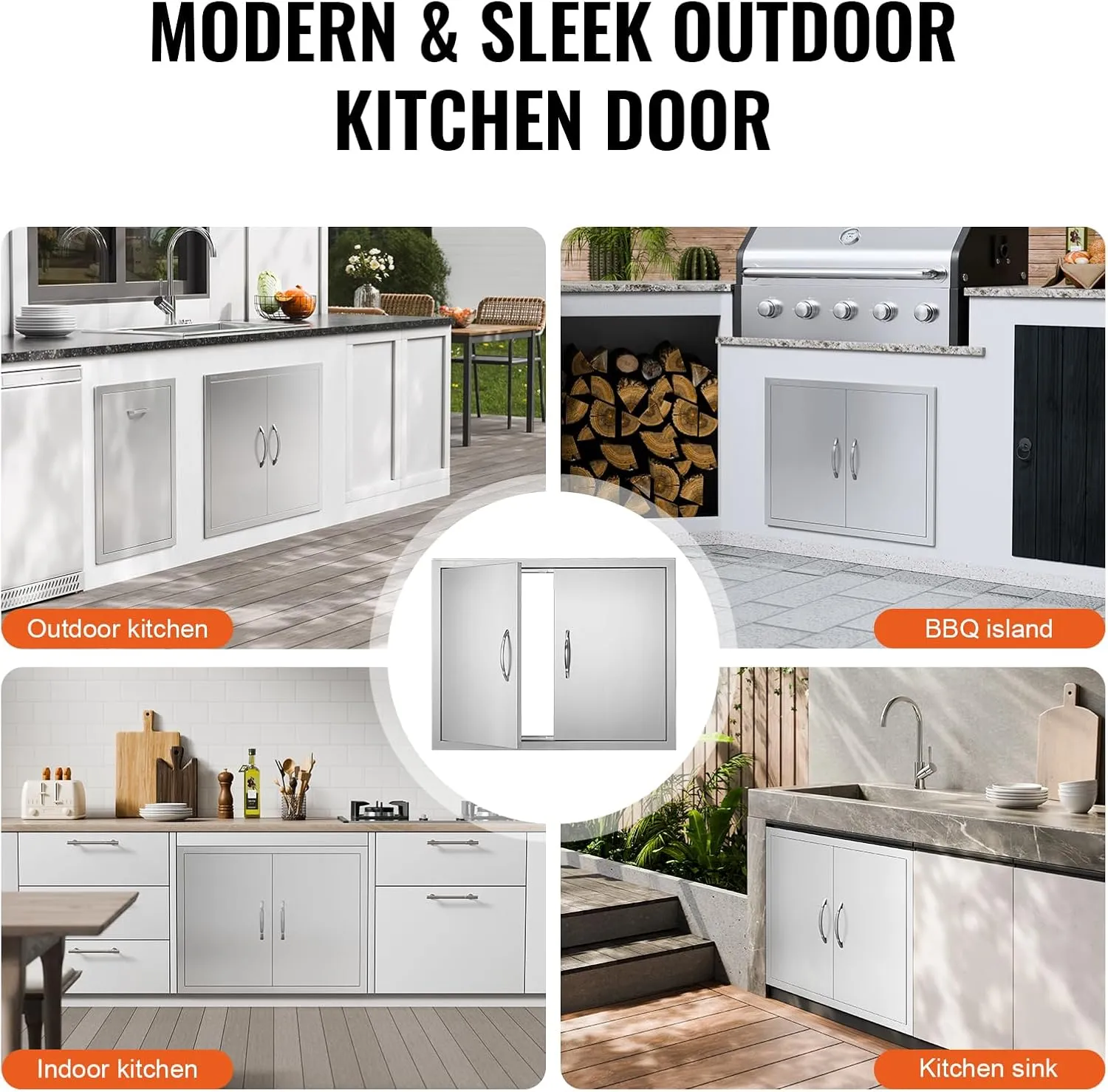 VEVOR Outdoor Kitchen Double Wall BBQ Access Door, 31W x 24H Inch Stainless Steel Flush Mount Door with Handles and Hooks for Grilling Station