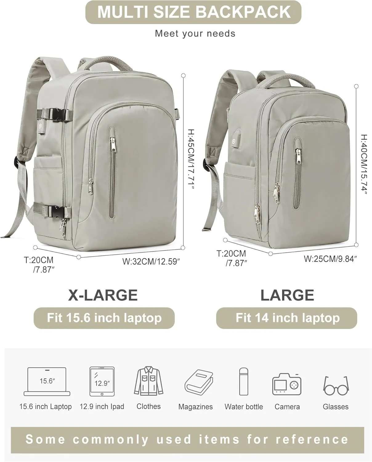 VGCUB Large Travel Backpack,Waterproof Laptop Carry on Backpack Purse for Women Men,Gym Hiking Backpack Personal Item Size Casual Daypack Work Business Backpack With USB Charging Port,Brown