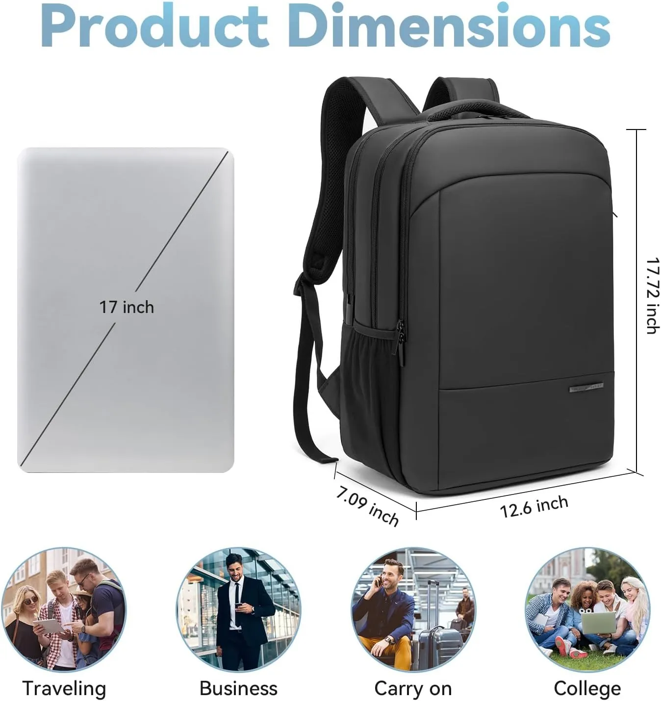 Victoriatourist Anti Theft Travel Laptop Backpack Men Women, Business Work Laptop Backpacks with Zipper Automatic Locking, Water Resistant Backpack Computer Bag Fits 17.3 Inch Notebook (Black)