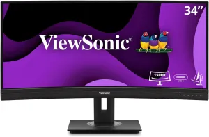 ViewSonic VG3456C 34 Inch 21:9 1440p Curved Monitor with Ergonomic Design, 100W USB C, Docking Built-in, Gigabit Ethernet RJ45 for Home and Office