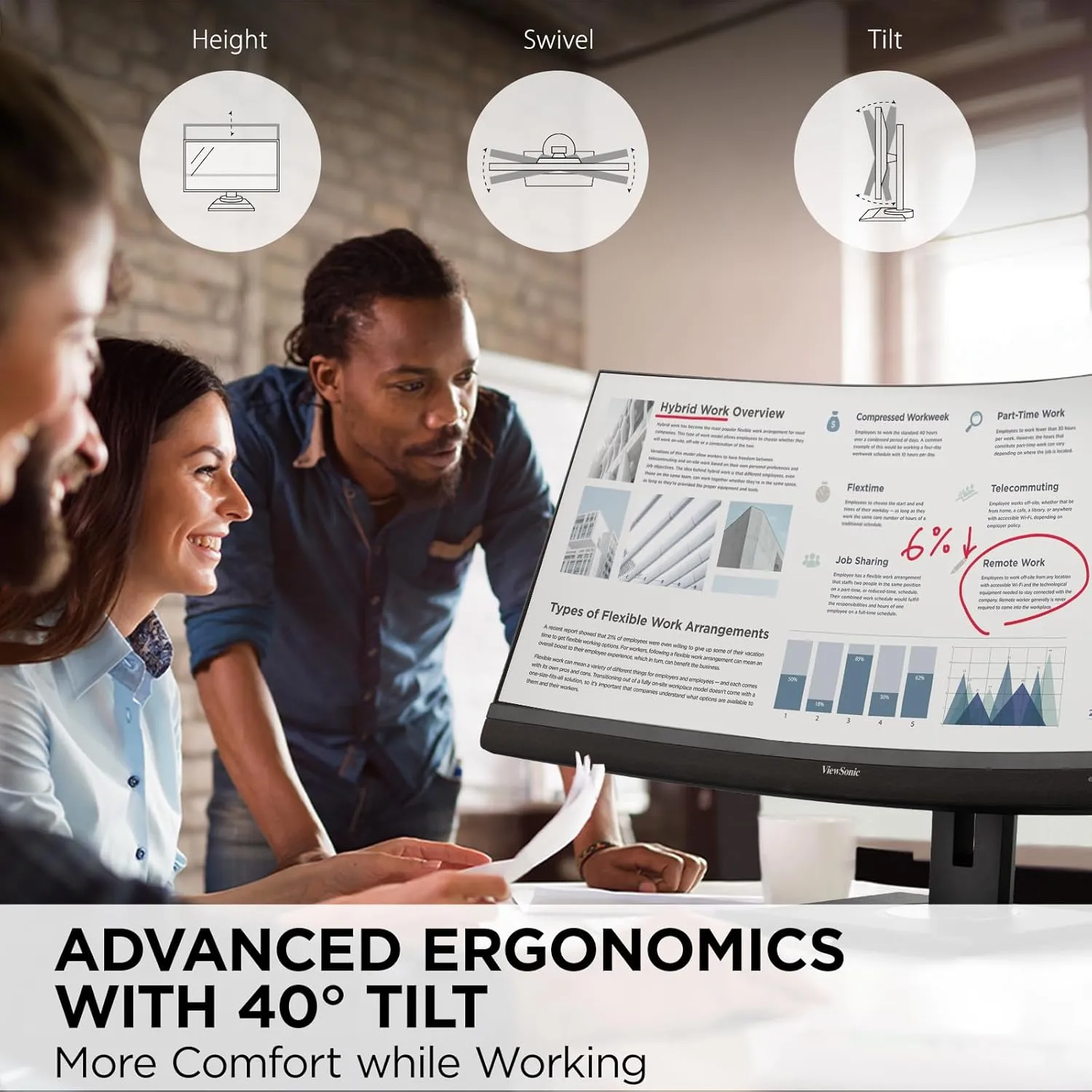 ViewSonic VG3456C 34 Inch 21:9 1440p Curved Monitor with Ergonomic Design, 100W USB C, Docking Built-in, Gigabit Ethernet RJ45 for Home and Office