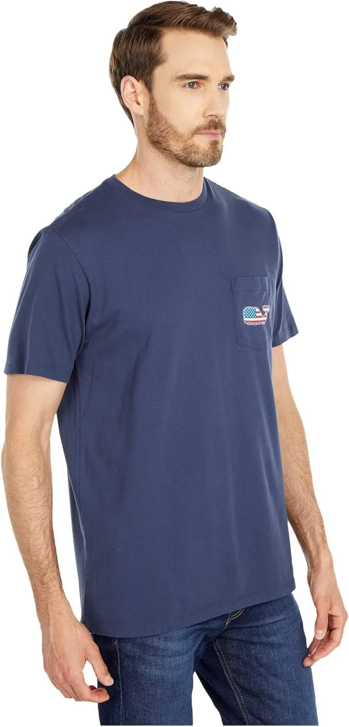 vineyard vines Men's Short-Sleeve V V Americana Whale Pocket T-Shirt