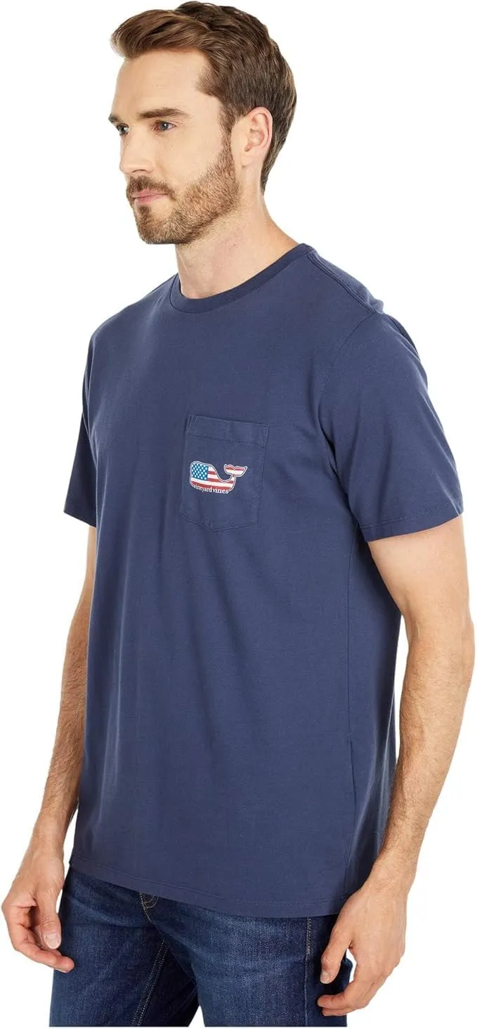 vineyard vines Men's Short-Sleeve V V Americana Whale Pocket T-Shirt