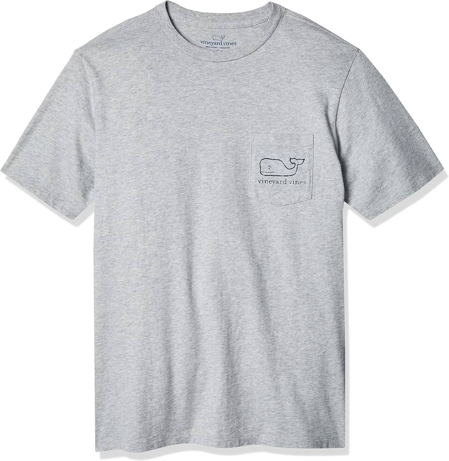 vineyard vines Men's Short Sleeve Vintage Whale Pocket T-Shirt, Heather Gray, X-Large