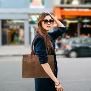 Vintage Brown Leather Tote Bag with Contrast Handles – Minimalist & Chic
