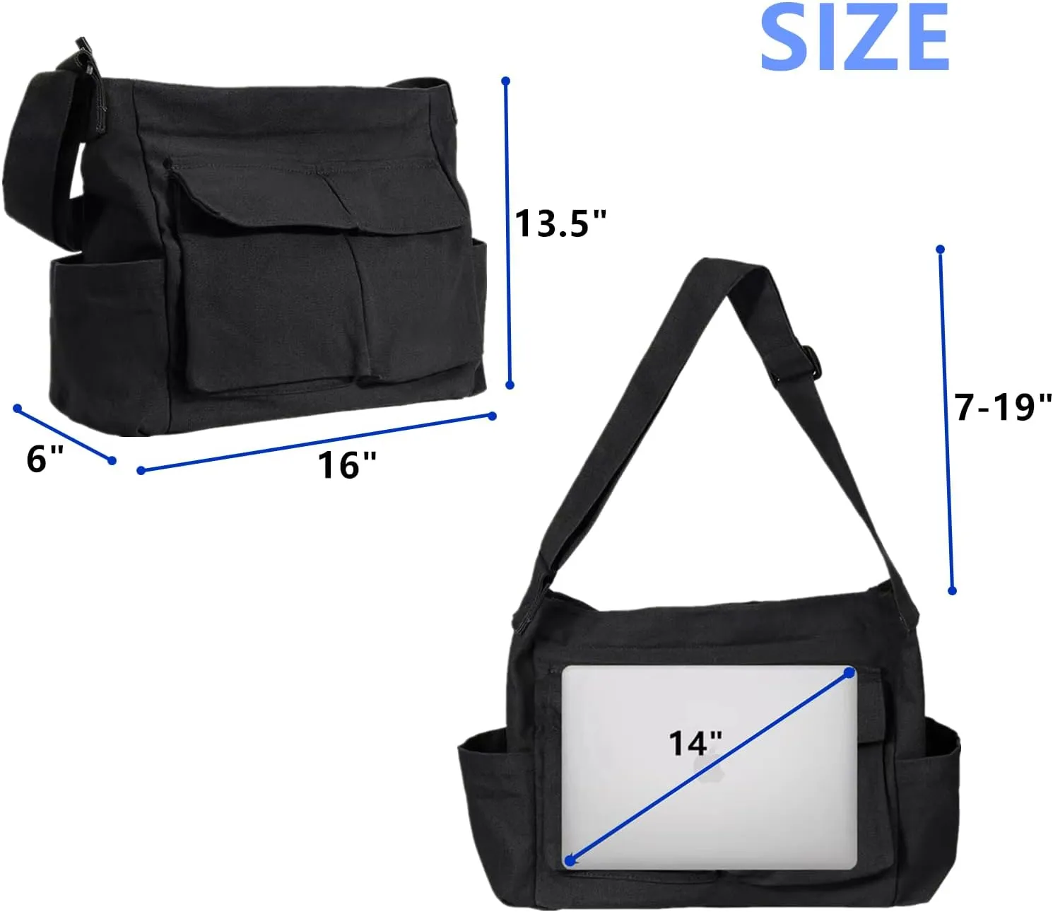 Vintage Canvas Crossbody Messenger Bag with Multiple Pockets and Hook-and-loop Closure, Ideal for School