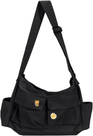 Vintage Canvas Crossbody Messenger Bag with Multiple Pockets and Hook-and-loop Closure, Ideal for School