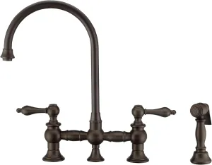 Vintage III Plus Bridge Faucet with Long Gooseneck Swivel Spout, Lever Handles and Solid Brass Side Spray