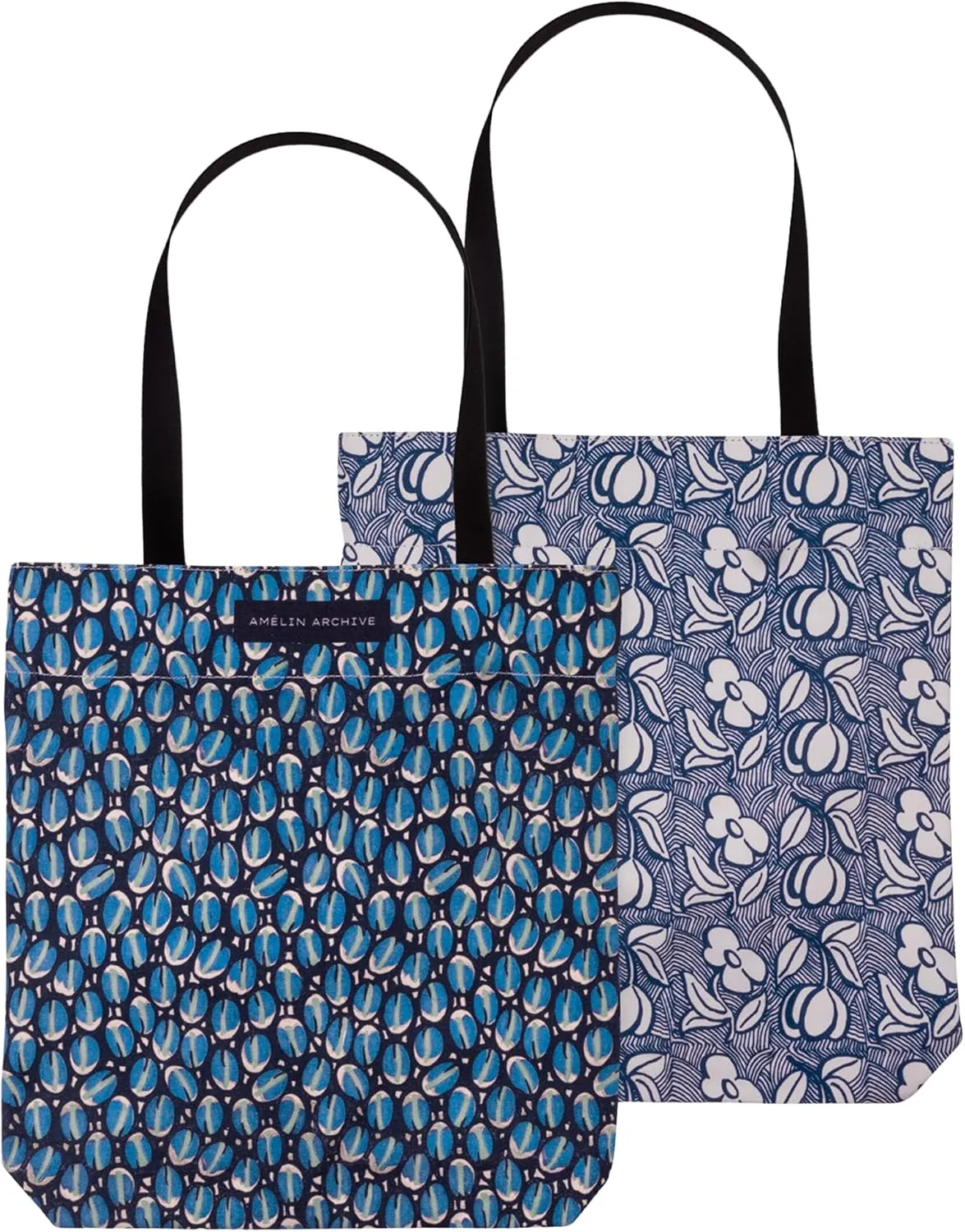 Vintage Inspired Double-Sided Canvas Tote Bag for Women, Canvas Book Tote with Pocket and Nylon Handles