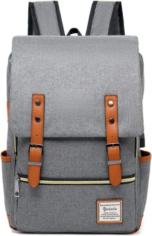 Vintage Laptop Backpack for women men, Water Resistant Cool Work Bag Computer Backpack with USB Charging Port for Travel College, Fits up to 15.6Inch Notebook in Grey