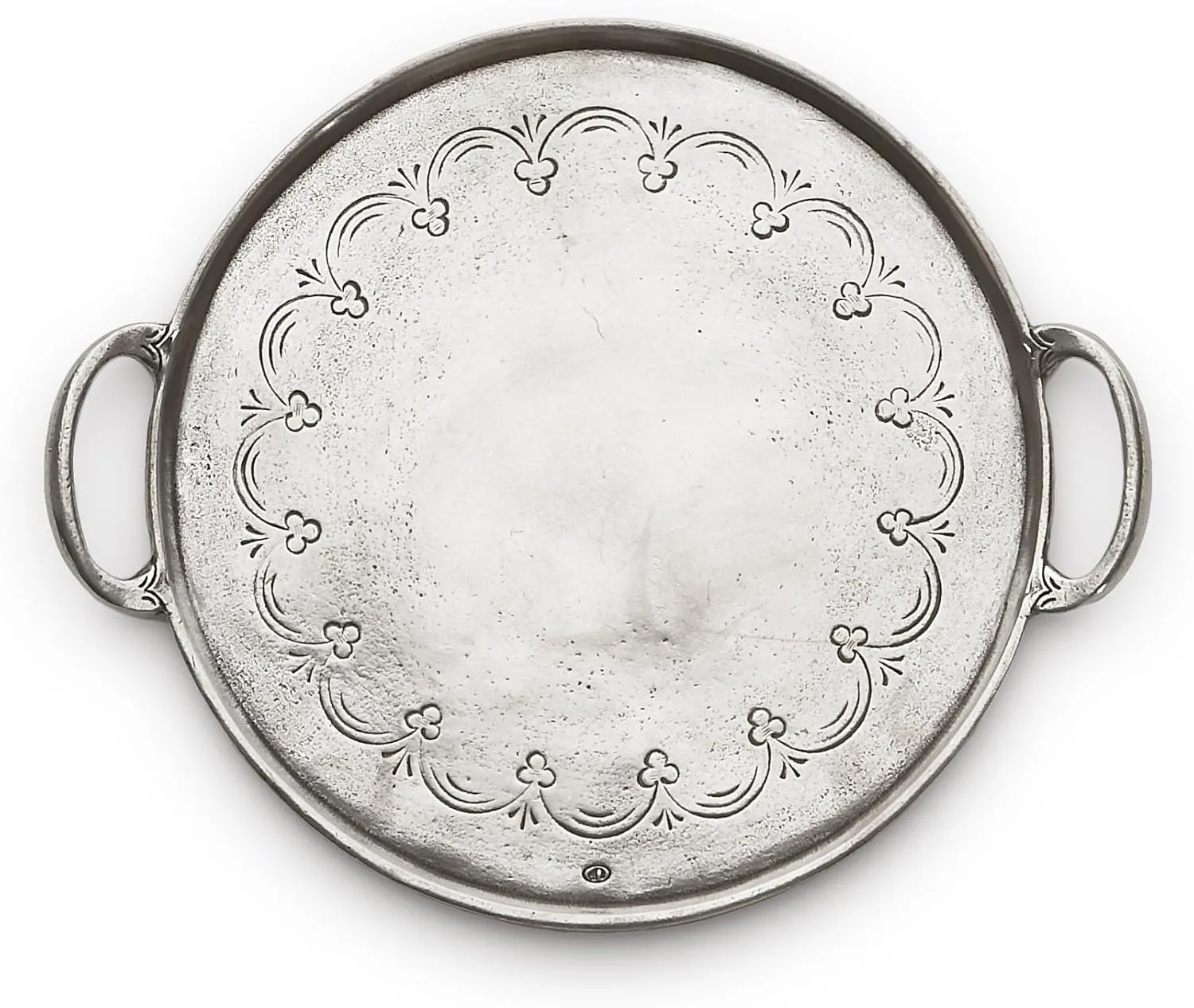 Vintage Round Tray with Handles, Pewter