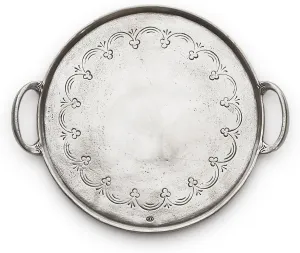 Vintage Round Tray with Handles, Pewter