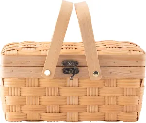 Vintiquewise Small Woodchip Picnic Basket with Cover and Folding Handles