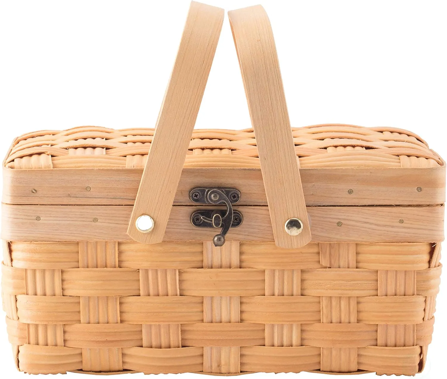 Vintiquewise Small Woodchip Picnic Basket with Cover and Folding Handles