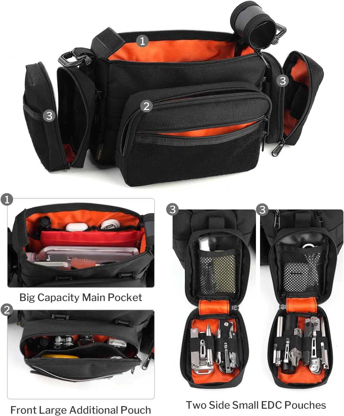 VIPERADE CHW3 Tactical Molle Bag with 3 Detachable Pouch, EDC Pouch Organizer for Men, 4 in 1 Sling Shoulder Crossbody Bag