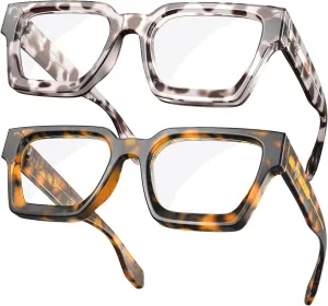 VISOONE 2 Pack Blue Light Blocking Glasses Rectangle Frame and Chic Preppy Look for Women Men RIVER
