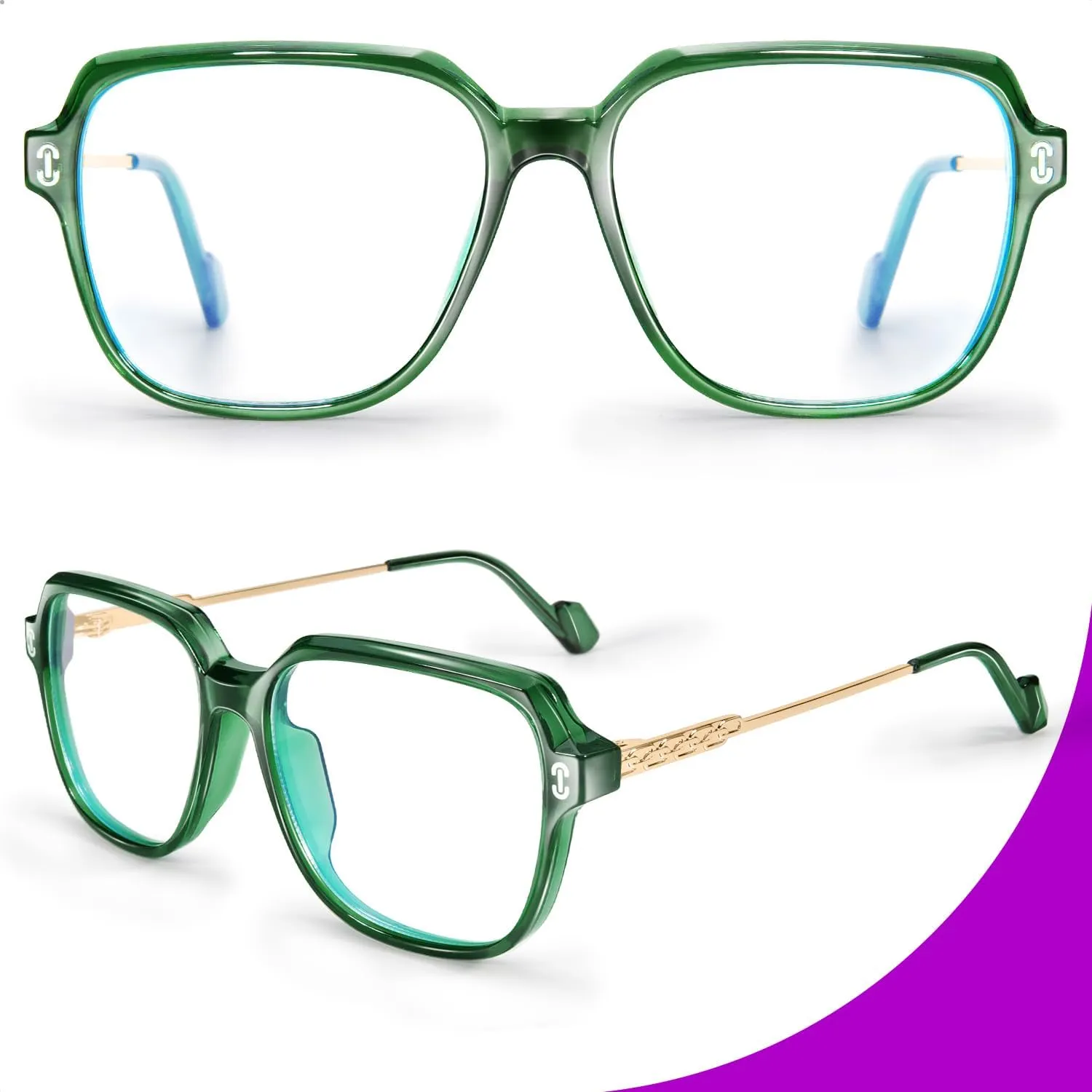 VISOONE 2 Pack Oversized Blue Light Blocking Glasses with Chic Square TR90 Frame and Metal Temple for Women Men REMY