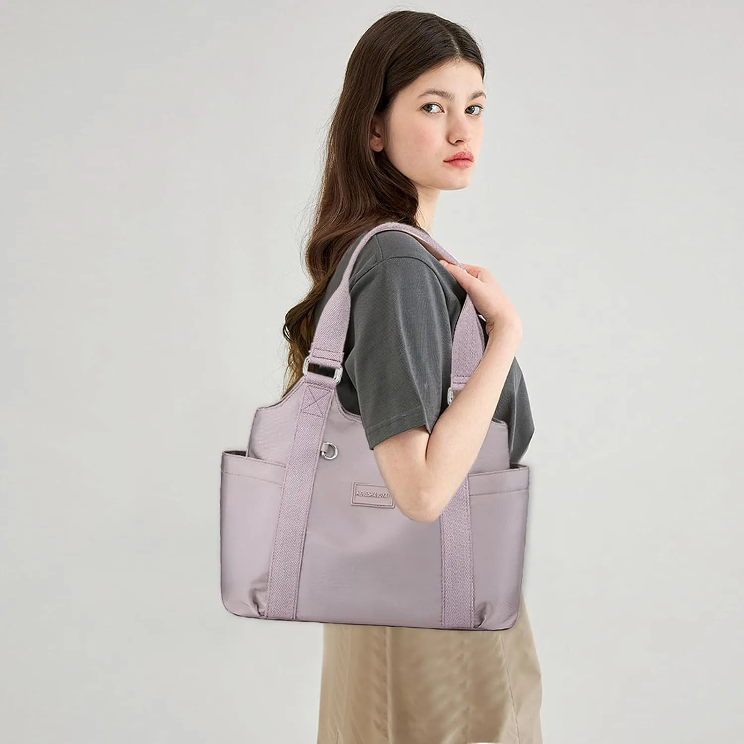 VODIU Nylon Tote Bag for Women Work Shoulder Handbags with Pockets, Everyday Purses for Women Waterproof Hand-bag with Zipper