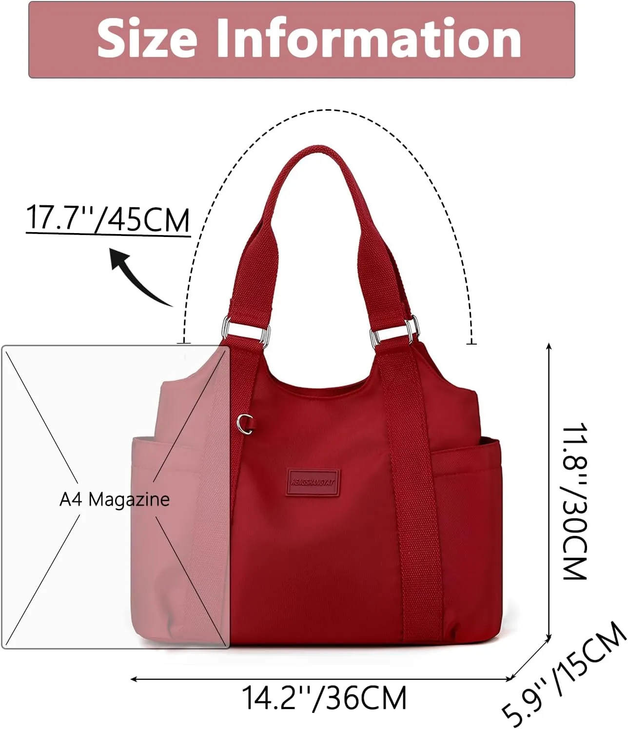 VODIU Nylon Tote Bag for Women Work Shoulder Handbags with Pockets, Everyday Purses for Women Waterproof Hand-bag with Zipper