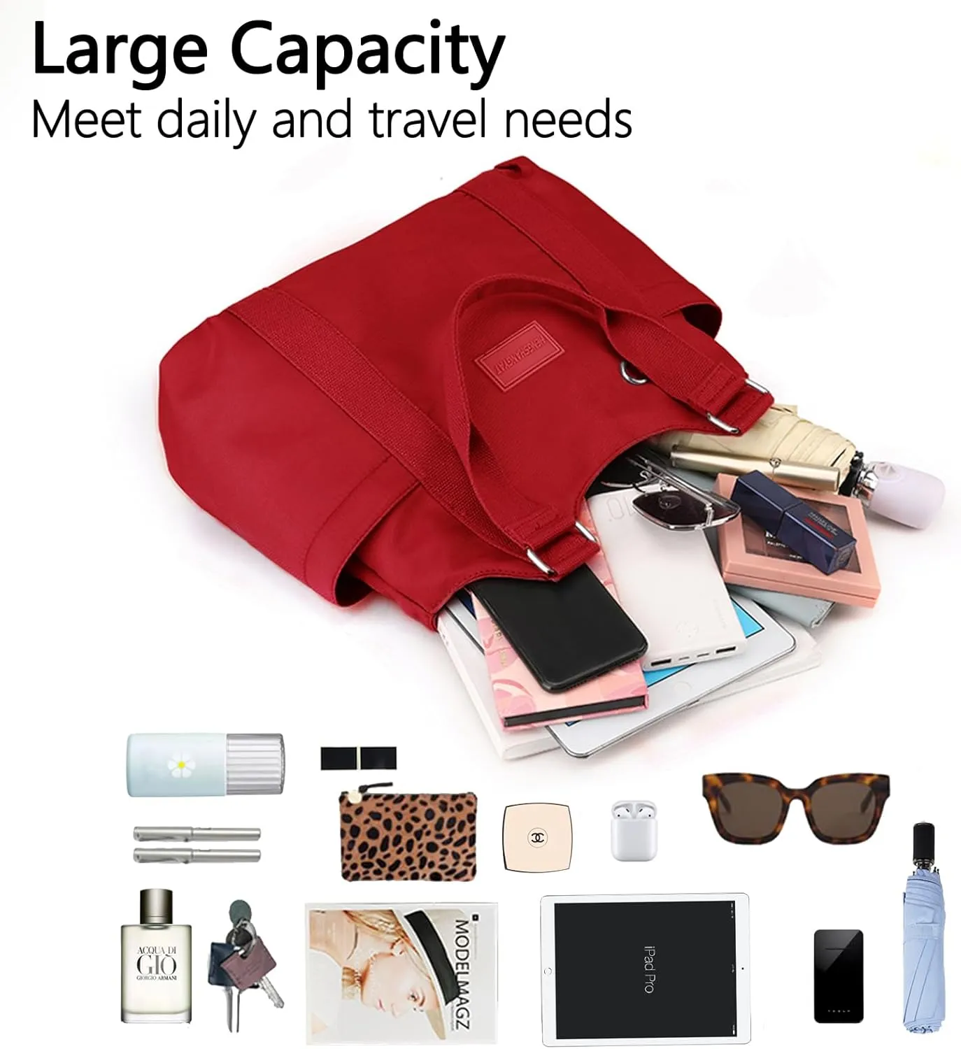 VODIU Nylon Tote Bag for Women Work Shoulder Handbags with Pockets, Everyday Purses for Women Waterproof Hand-bag with Zipper