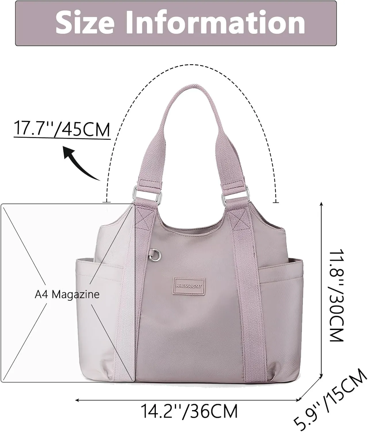 VODIU Nylon Tote Bag for Women Work Shoulder Handbags with Pockets, Everyday Purses for Women Waterproof Hand-bag with Zipper