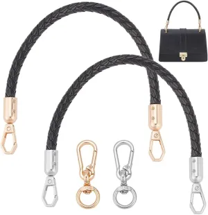 WADORN 2 Colors PU Leather Braided Handbag Handle, 12.15 Inch Short Purse Handle Strap Clutches Bag Handle Phone Wrist Strap Lanyard with 4pcs Alloy Swivel Clasps DIY Purse Making Accessories, Black