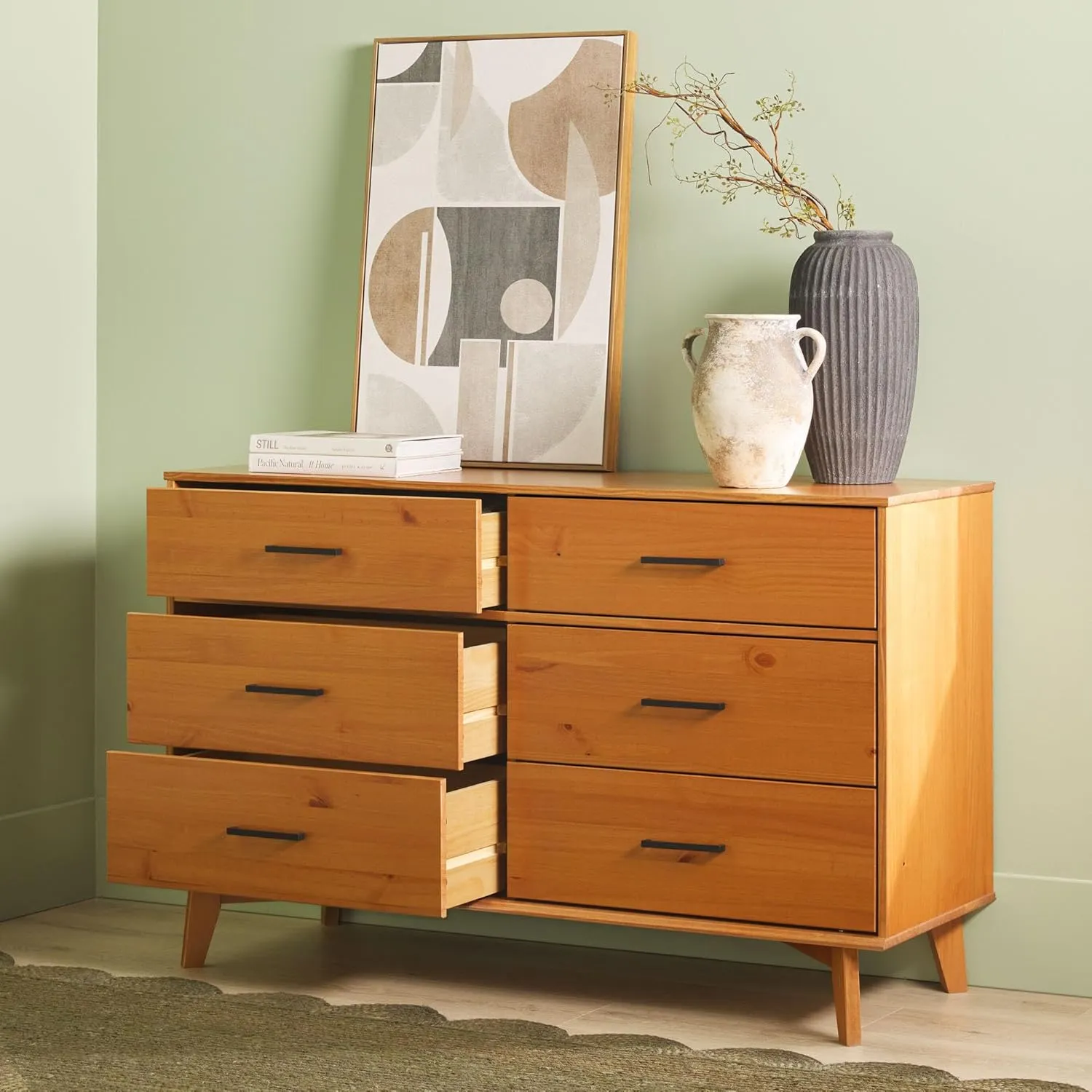 Walker Edison 6-Drawer Modern Solid Wood Dresser with Metal Handles