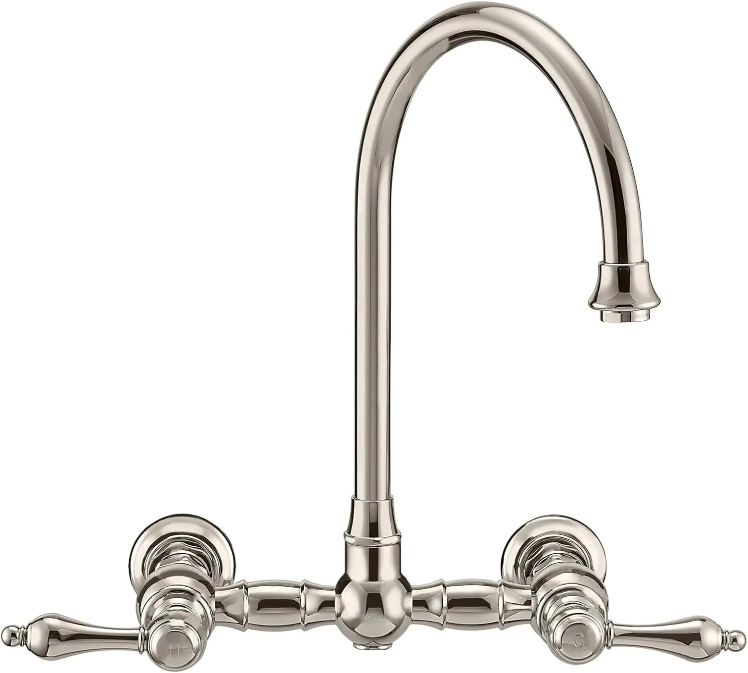 Wall Mount Faucet with a Long Gooseneck Swivel Spout, Lever Handles and Solid Brass Side Spray