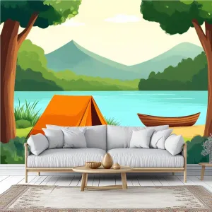 Wall Mural Wallpaper Scene Camping Ground deep Forest Peel and Stick Wallpaper Self Adhesive Sticker Wrap Removable Vinyl Film Roll Paper Bedroom Decor