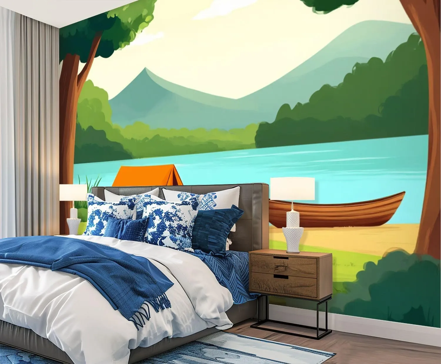 Wall Mural Wallpaper Scene Camping Ground deep Forest Peel and Stick Wallpaper Self Adhesive Sticker Wrap Removable Vinyl Film Roll Paper Bedroom Decor