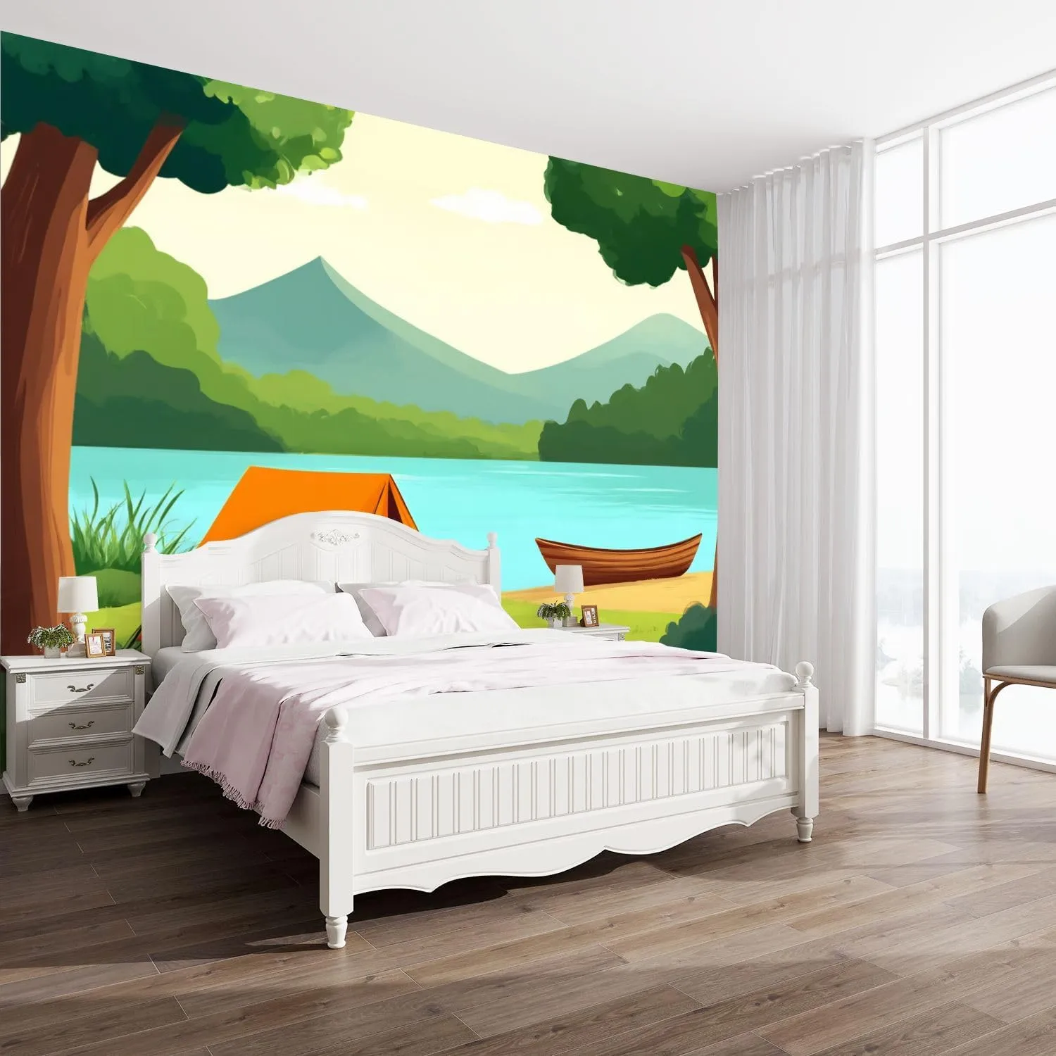 Wall Mural Wallpaper Scene Camping Ground deep Forest Peel and Stick Wallpaper Self Adhesive Sticker Wrap Removable Vinyl Film Roll Paper Bedroom Decor