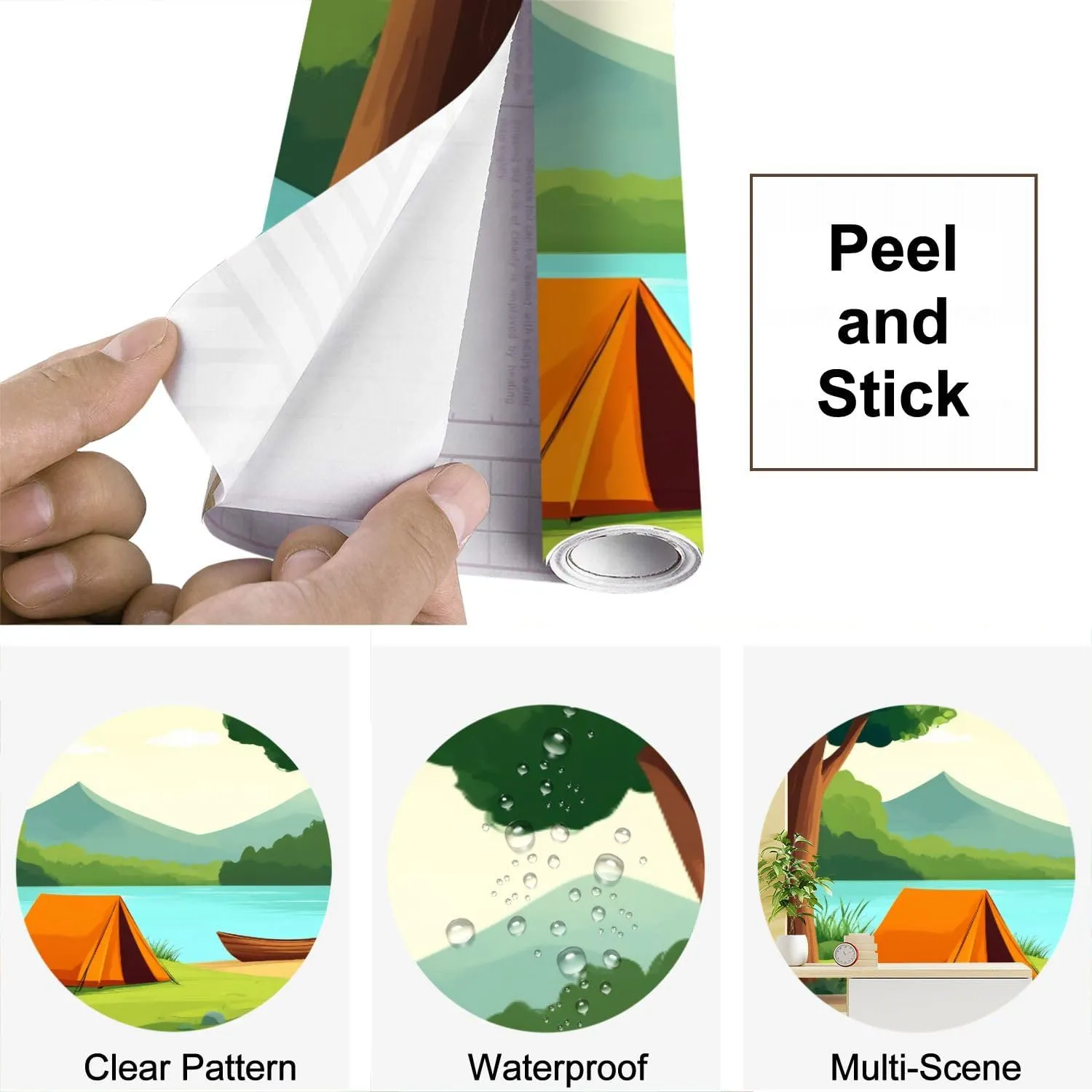 Wall Mural Wallpaper Scene Camping Ground deep Forest Peel and Stick Wallpaper Self Adhesive Sticker Wrap Removable Vinyl Film Roll Paper Bedroom Decor