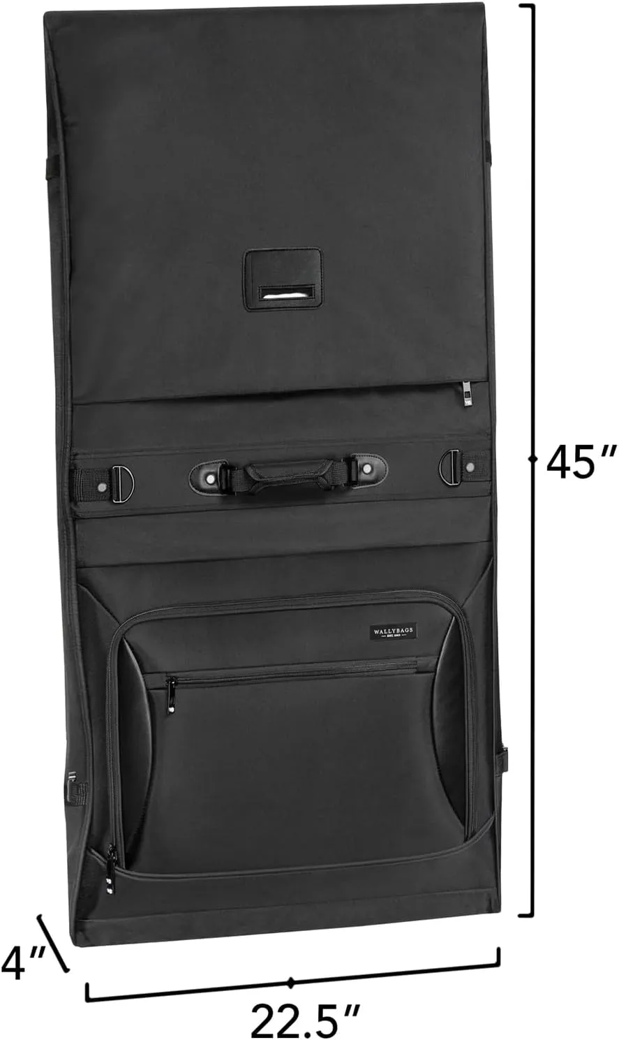 WallyBags Solutions Premium Garment Bag with shoulder strap and multiple pockets, Black, 45-Inch