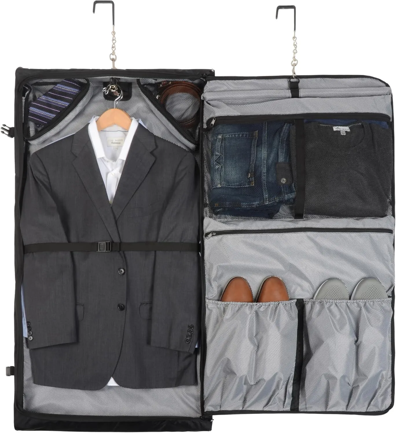 WallyBags Solutions Premium Garment Bag with shoulder strap and multiple pockets, Black, 45-Inch