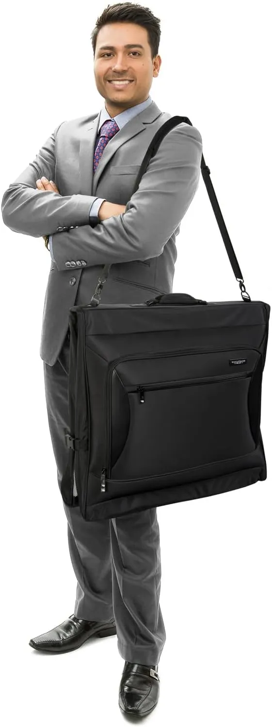 WallyBags Solutions Premium Garment Bag with shoulder strap and multiple pockets, Black, 45-Inch